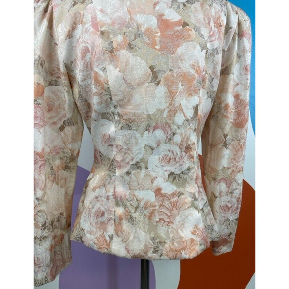 VTG 80s Floral Blazer Patra Womens Size 6 Jacket Puff Sleeve Surplice Formal - Picture 5 of 9